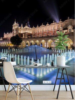 Fototapeta Fontanna i Sukiennice w Krakowie, Polska