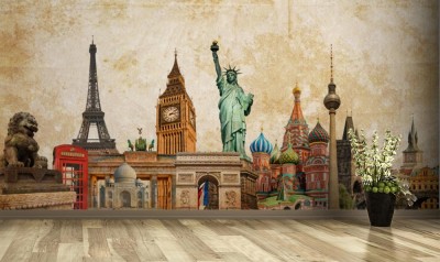 Fototapeta Zabytki świata i panoramiczny kolaż zdjęć