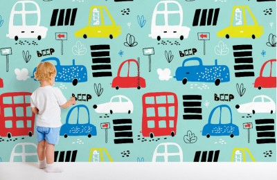 Fototapeta z wzorem w samochody dla chłopca