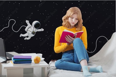 Fototapeta Ilustrowani astronauci latający w kosmosie