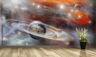 Fototapeta Planeta w kosmosie z licznym układem pierścieni