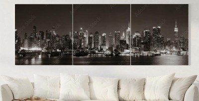 Obraz na płótnie Czarnobiała panorama Manhattanu - dzielnicy miasta Nowy Jork
