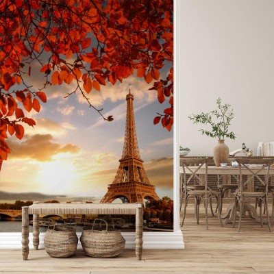Fototapeta Wieża Eiffla i jesienne liście w Paryżu