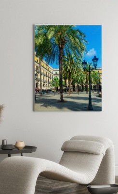 Obrazy do salonu Fontanna Placa Reial ) w ciągu dnia w Barcelonie