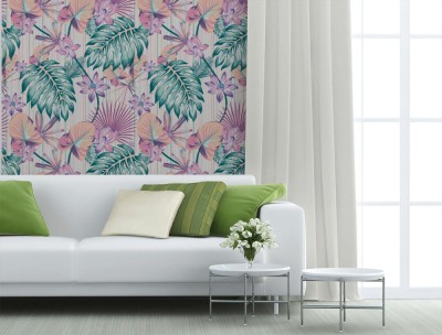 Tapeta modny wzór tropikalnych roślin malowany akwarelą w stylu vintage