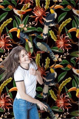 Fototapeta Wzór z ptaków i tropikalnych liści i kwiatów