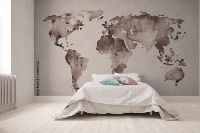 Fototapeta Mapa świata w starym stylu w formacie, brązowa grafika w stylu retro