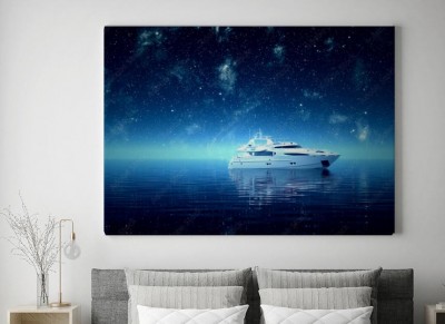 Obraz na płótnie Jacht na morzu w nocy