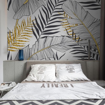 Tapeta z tropikalnym wzorem liści na białym tle