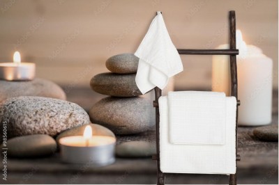 Fototapeta Kamienie spa i biała świeca