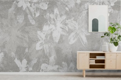 Fototapeta Kwiaty na tle starej białej ściany