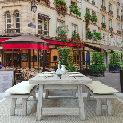 Fototapeta Paryska uliczka ze stolikami Brasserie