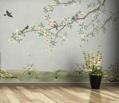 Fototapeta Piękna ilustracja ptaków na gałęzi drzewa