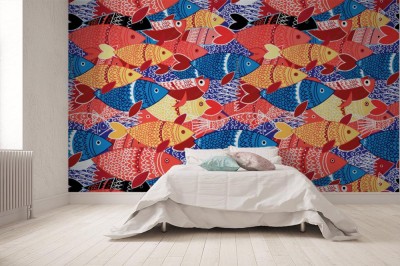 Tapeta w kolorowe ryby na niebieskim