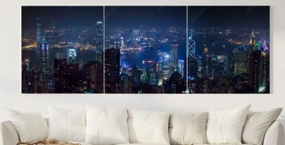Obrazy do salonu Miasto Hongkong w nocnej panoramie