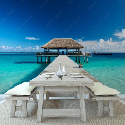 Fototapeta Piękna plaża z pomostem 3D