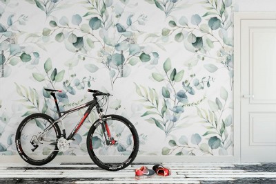 Tapeta malowana akwarelą z wzorem modnych liści w konwencji retro i vintage