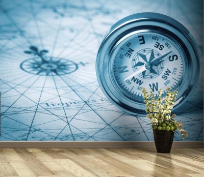 Fototapeta Stary kompas na mapie vintage