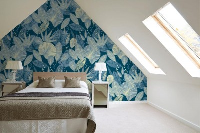 Tapeta w elegancki tropikalny wzór liści vintage