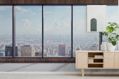 Fototapeta Nowoczesne wnętrze z widokiem na miasto
