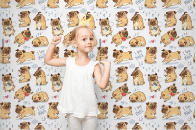 Fototapeta dla dzieci w śliczne małe pieski rasy mops