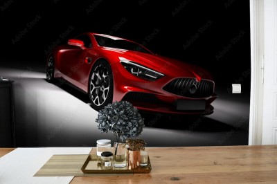 Fototapeta Nowoczesne czerwony samochód sportowy na czarnym tle