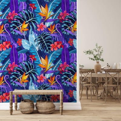 Fototapeta Wzór z tropikalnych kwiatów i roślin