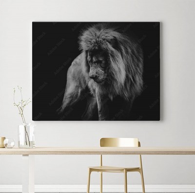 Obraz na płótnie Czarno-biały ciemny portret lwa afrykańskiego
