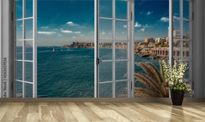 Fototapeta Widok na Genuę przez otwarte okna