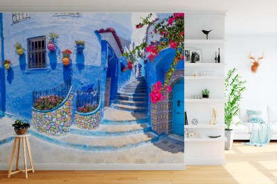 Fototapeta Niesamowita ulica i architektura Chefchaouen, Maroko, Afryka Północna