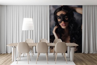 Fototapeta Portret tajemniczej seksownej kobiety w koronkowej masce