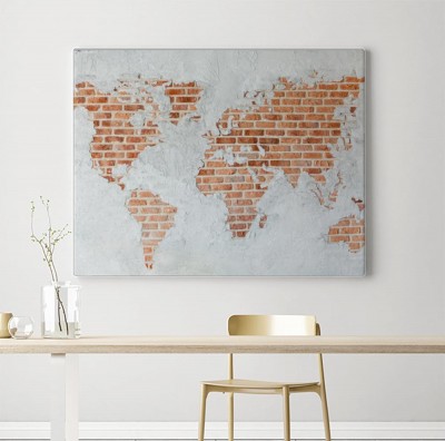 Obraz na płótnie Mapa świata z czerwonej cegły na murze
