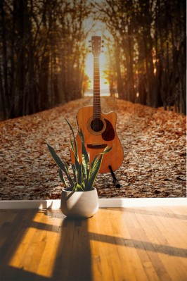 Fototapeta Gitara akustyczna w lesie jesienią