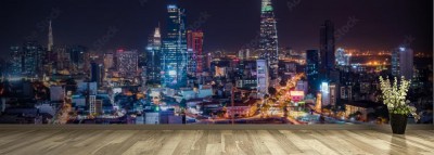 Fototapeta Pejzaż miejski Ho Chi Minh miasto, Wietnam przy nocą