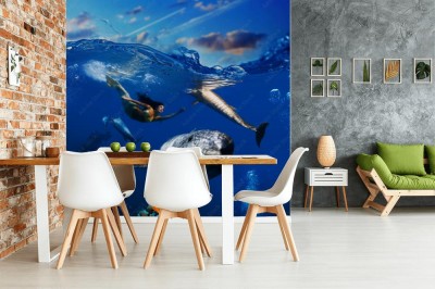 Fototapeta Syrena morska i zaczarowany delfin