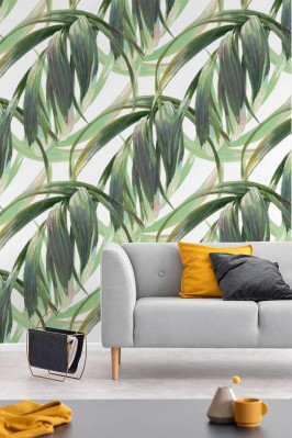 Tapeta Liście na białym tle - akwarela