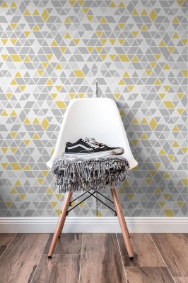 Tapeta Nowoczesny geometryczny wzór w szaro-żółte trójkąty