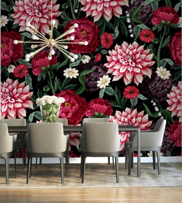 Fototapeta z pięknymi piwoniami na ciemnym tle retro