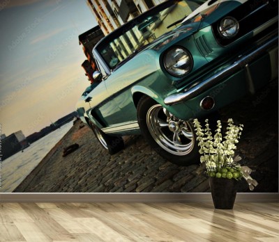 Fototapeta Shelby Replika Mustanga 350 w zachodzącym słońcu