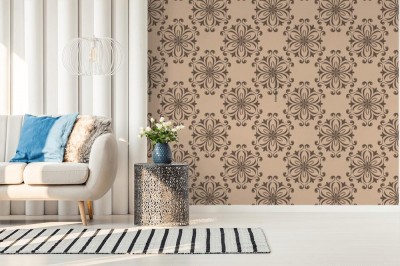Tapeta Brązowy kwiatowy wzór na beżowym tle