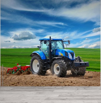 Fototapeta Ciągnik pod błękitnym niebem