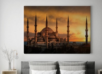 Obraz na płótnie Błękitny Meczet w Stambule podczas zachodu słońca