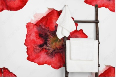 Fototapeta Watercolor red poppy vector seamless pattern background