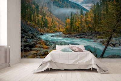 Fototapeta Górski krajobraz w rzeką