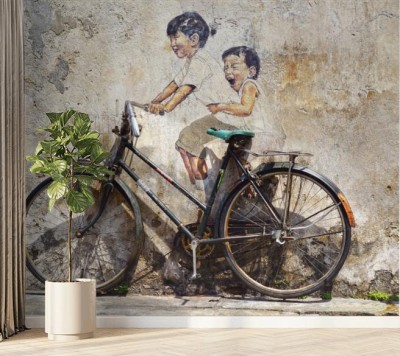 Fototapeta Mural z kompozycją dzieci na rowerze