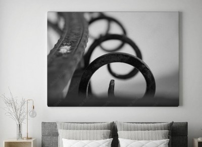 Obrazy do salonu Żelazna poręcz pokryta porannym mrozem