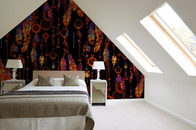 Fototapeta Pióropusz i łapacz snów na czarnym tle 