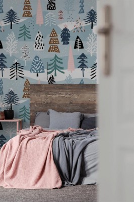 Tapeta z zimowym wzorem i kolorystyką charakterystyczną dla stylu skandynawskiego