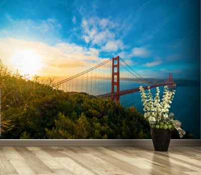 Fototapeta Most Golden Gate w San Francisco o wschodzie słońca z hrabstwa Marin