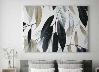 Obraz na płótnie Modny wzór liści na jasnoszarym tle